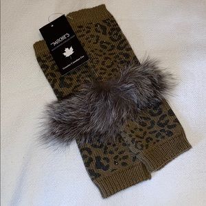 NEW genuine dyed blue fox, Fingerless Gloves.